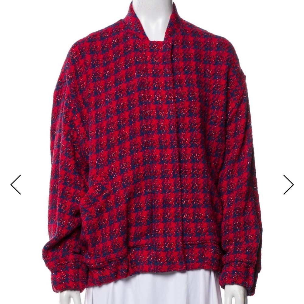 IRO Red and Navy Tweed Bomber Jacket